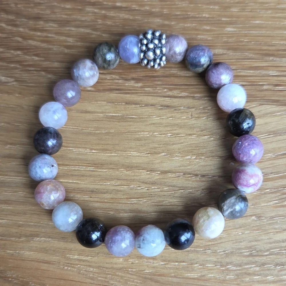 Pink & Purple Tourmaline Beads Stretch Bracelet, Handcrafted